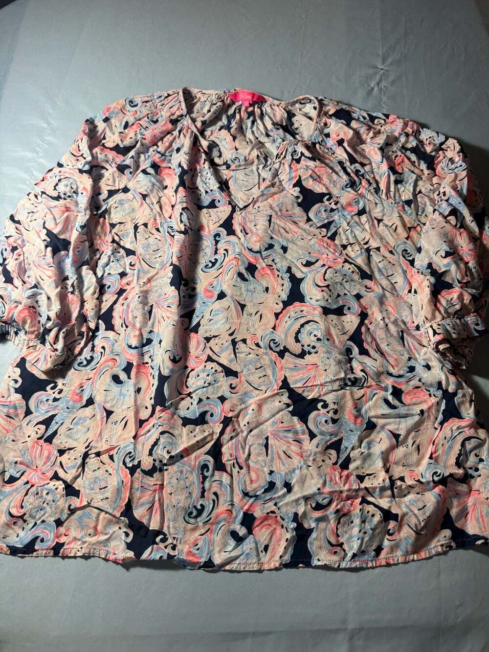 Lilly Pulitzer Floral 100% Rayon Top XL Pink Blue
